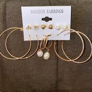 6 Pairs of Gold Dangle & Hoop Earrings